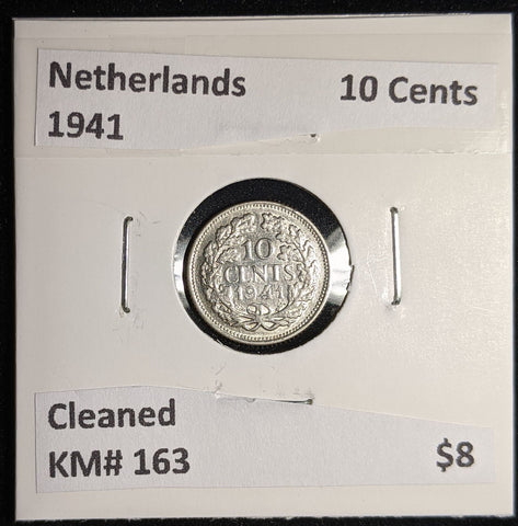 Netherlands 1941 10 cents KM# 163 Cleaned #048 #17A