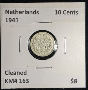 Netherlands 1941 10 cents KM# 163 Cleaned #129 #17A