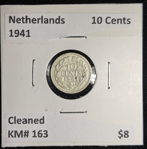 Netherlands 1941 10 cents KM# 163 Cleaned #129 #17A