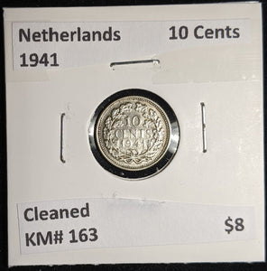 Netherlands 1941 10 cents KM# 163 Cleaned #060 #17A