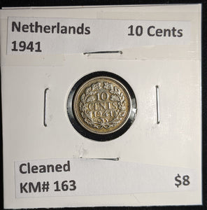 Netherlands 1941 10 cents KM# 163 Cleaned #117 #17A
