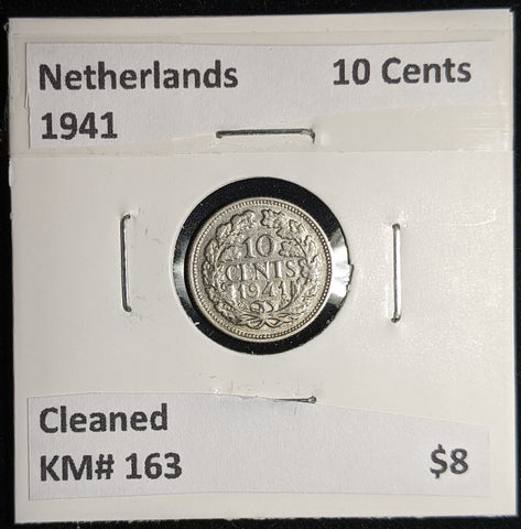 Netherlands 1941 10 cents KM# 163 Cleaned #132 #17A