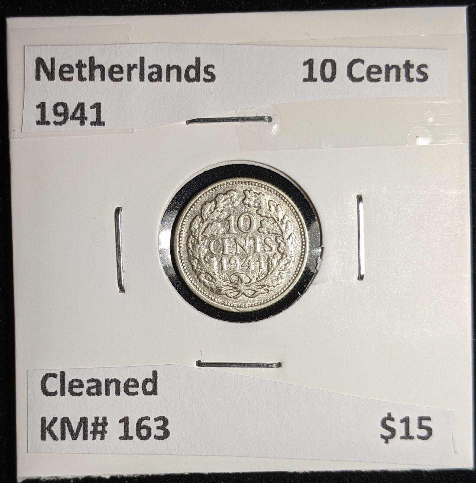 Netherlands 1941 10 cents KM# 163 Cleaned #089 #17A