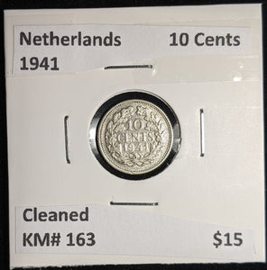 Netherlands 1941 10 cents KM# 163 Cleaned #089 #17A