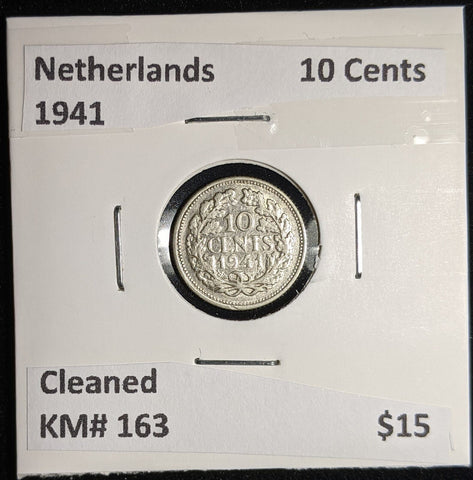 Netherlands 1941 10 cents KM# 163 Cleaned #089 #17A