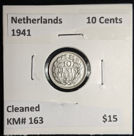 Netherlands 1941 10 cents KM# 163 Cleaned #130 #17A