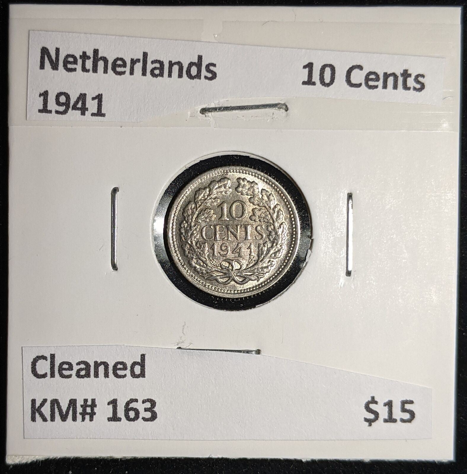 Netherlands 1941 10 cents KM# 163 Cleaned #056 #17A