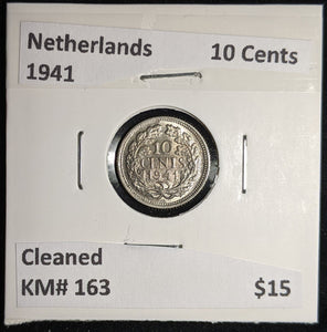 Netherlands 1941 10 cents KM# 163 Cleaned #056 #17A