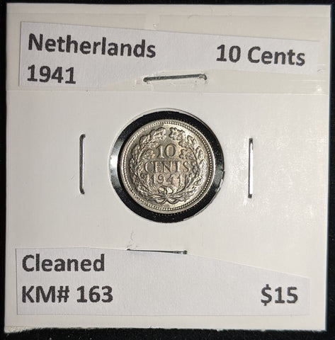 Netherlands 1941 10 cents KM# 163 Cleaned #056 #17A