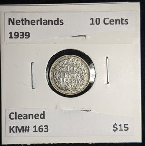 Netherlands 1939 10 cents KM# 163 Cleaned #058 #17A