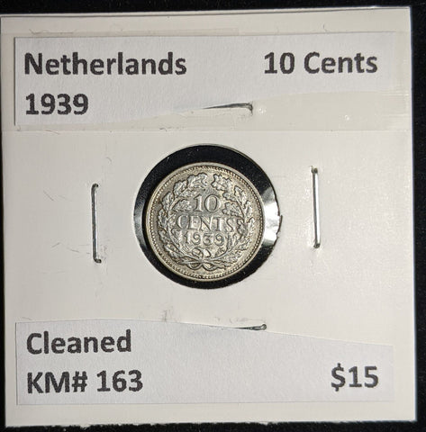 Netherlands 1939 10 cents KM# 163 Cleaned #058 #17A