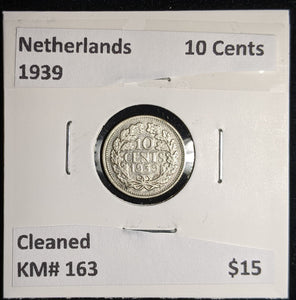 Netherlands 1939 10 cents KM# 163 Cleaned #100 #17A