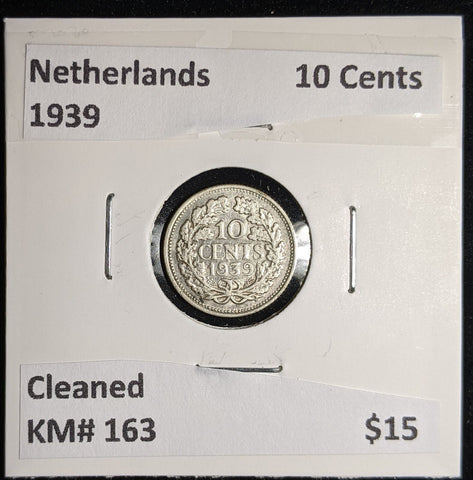 Netherlands 1939 10 cents KM# 163 Cleaned #100 #17A