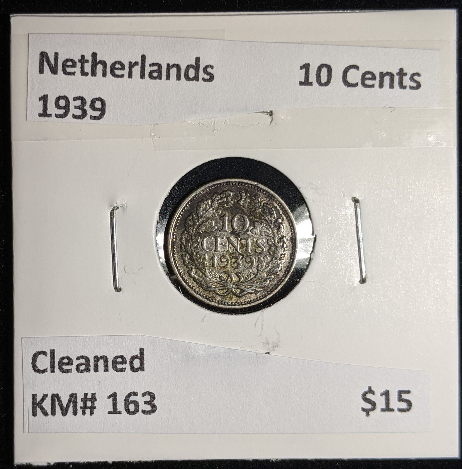 Netherlands 1939 10 cents KM# 163 Cleaned #065 #17A