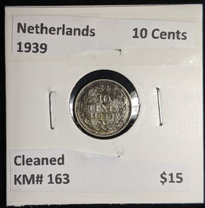 Netherlands 1939 10 cents KM# 163 Cleaned #065 #17A