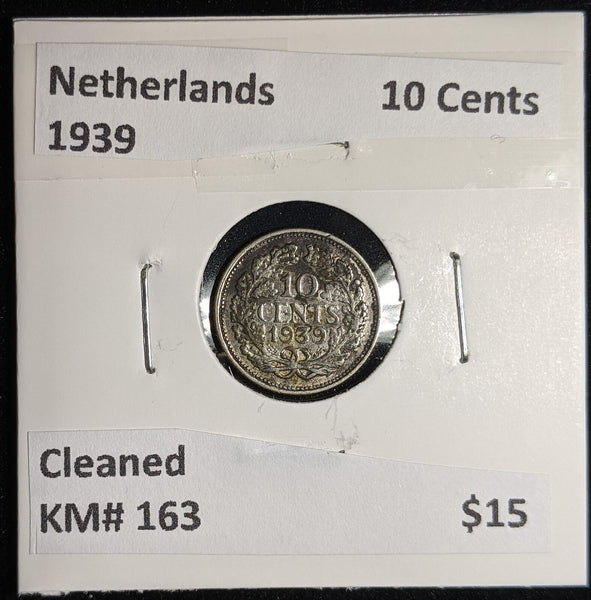 Netherlands 1939 10 cents KM# 163 Cleaned #065 #17A