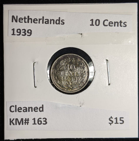 Netherlands 1939 10 cents KM# 163 Cleaned #065 #17A