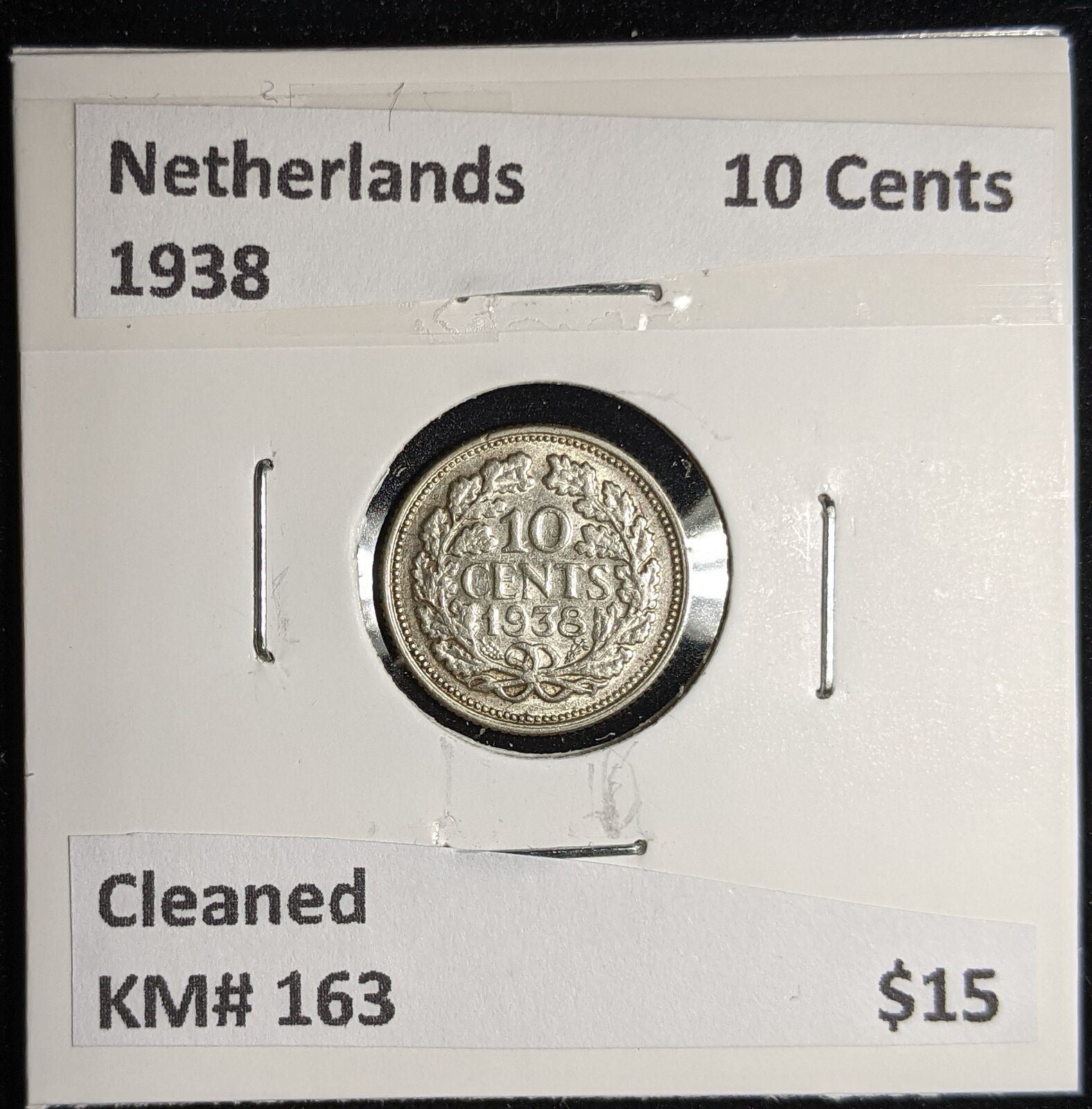 Netherlands 1938 10 cents KM# 163 Cleaned #052 #17A