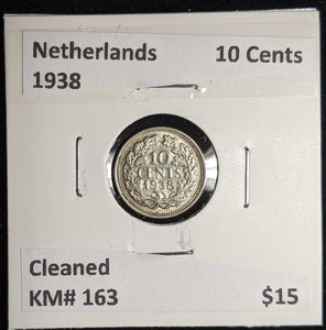 Netherlands 1938 10 cents KM# 163 Cleaned #052 #17A