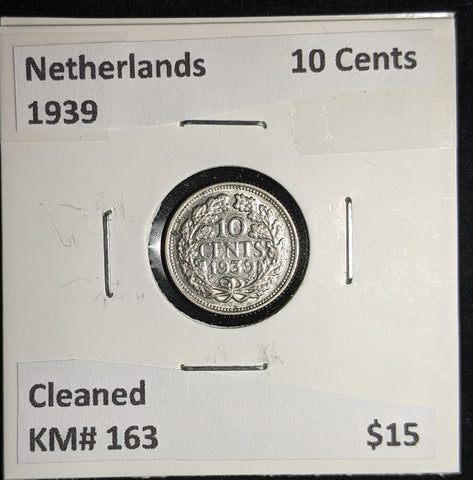 Netherlands 1939 10 cents KM# 163 Cleaned #061 #17A