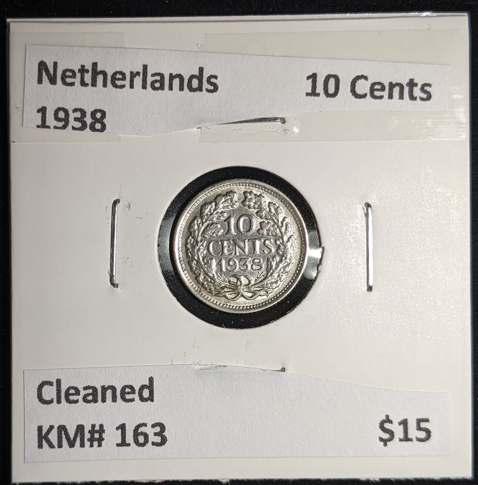 Netherlands 1938 10 cents KM# 163 Cleaned #108 #17A