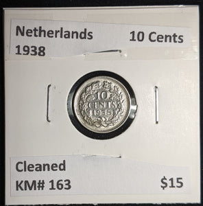 Netherlands 1938 10 cents KM# 163 Cleaned #108 #17A