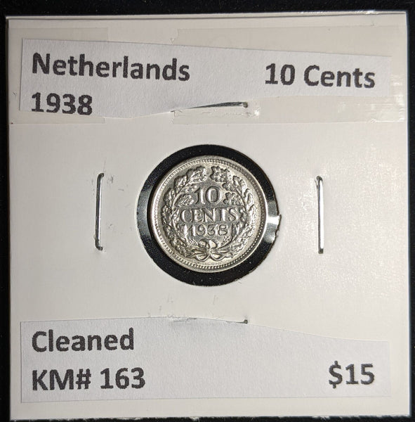 Netherlands 1938 10 cents KM# 163 Cleaned #108 #17A
