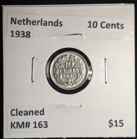 Netherlands 1938 10 cents KM# 163 Cleaned #108 #17A