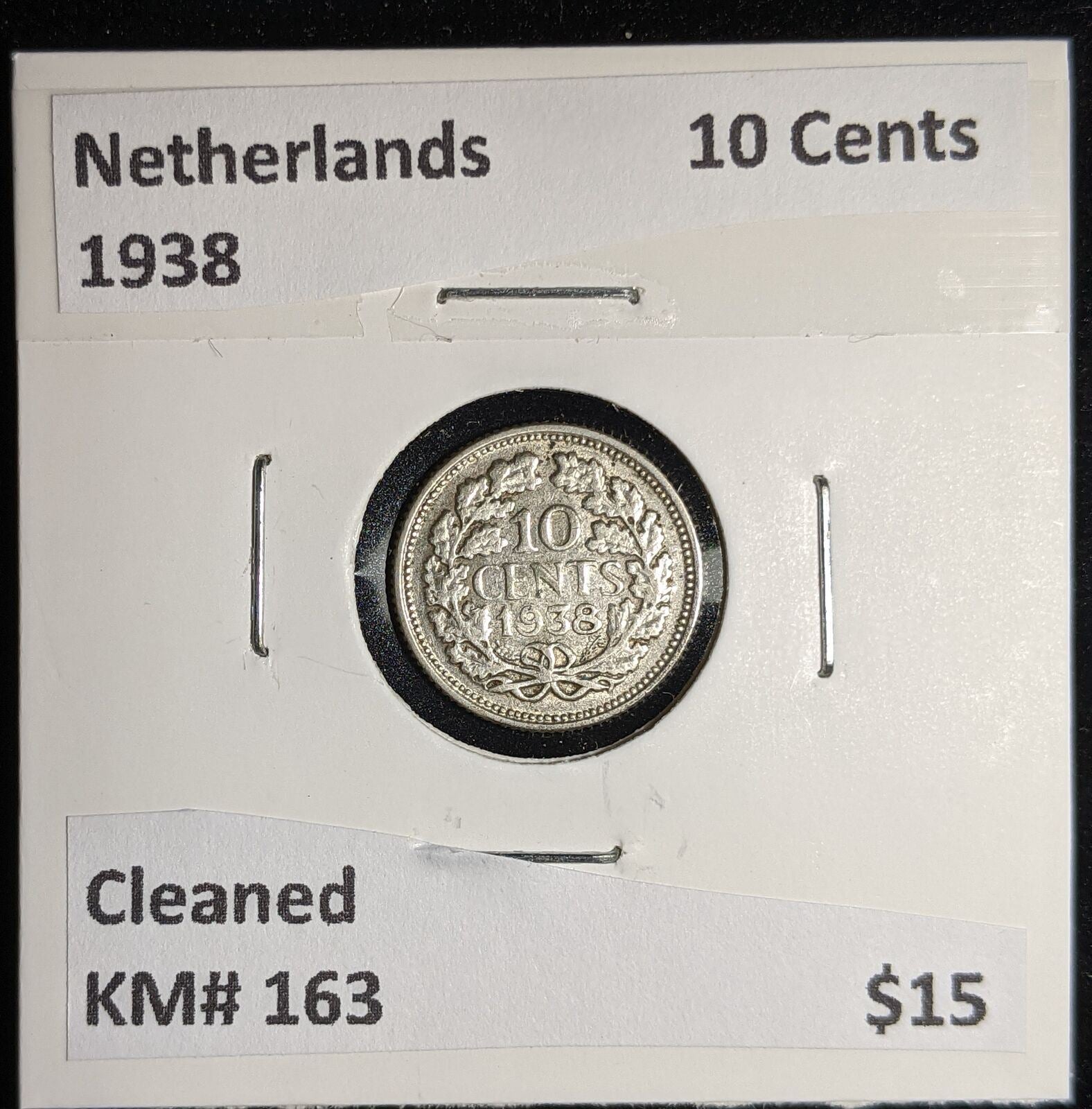 Netherlands 1938 10 cents KM# 163 Cleaned #106 #17A