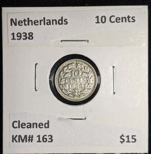 Netherlands 1938 10 cents KM# 163 Cleaned #106 #17A
