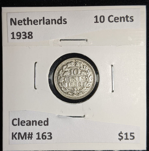 Netherlands 1938 10 cents KM# 163 Cleaned #106 #17A