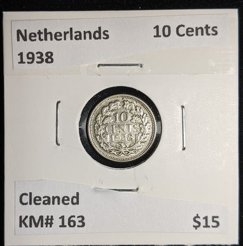 Netherlands 1938 10 cents KM# 163 Cleaned #106 #17A