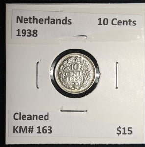 Netherlands 1938 10 cents KM# 163 Cleaned #046 #17A
