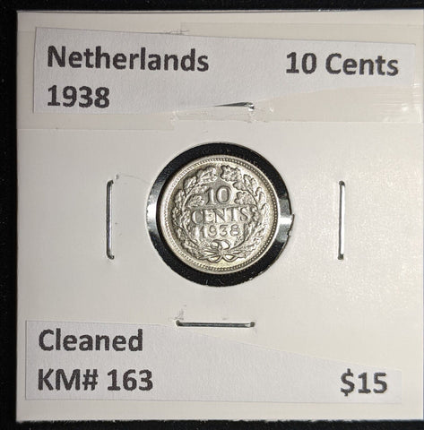 Netherlands 1938 10 cents KM# 163 Cleaned #046 #17A
