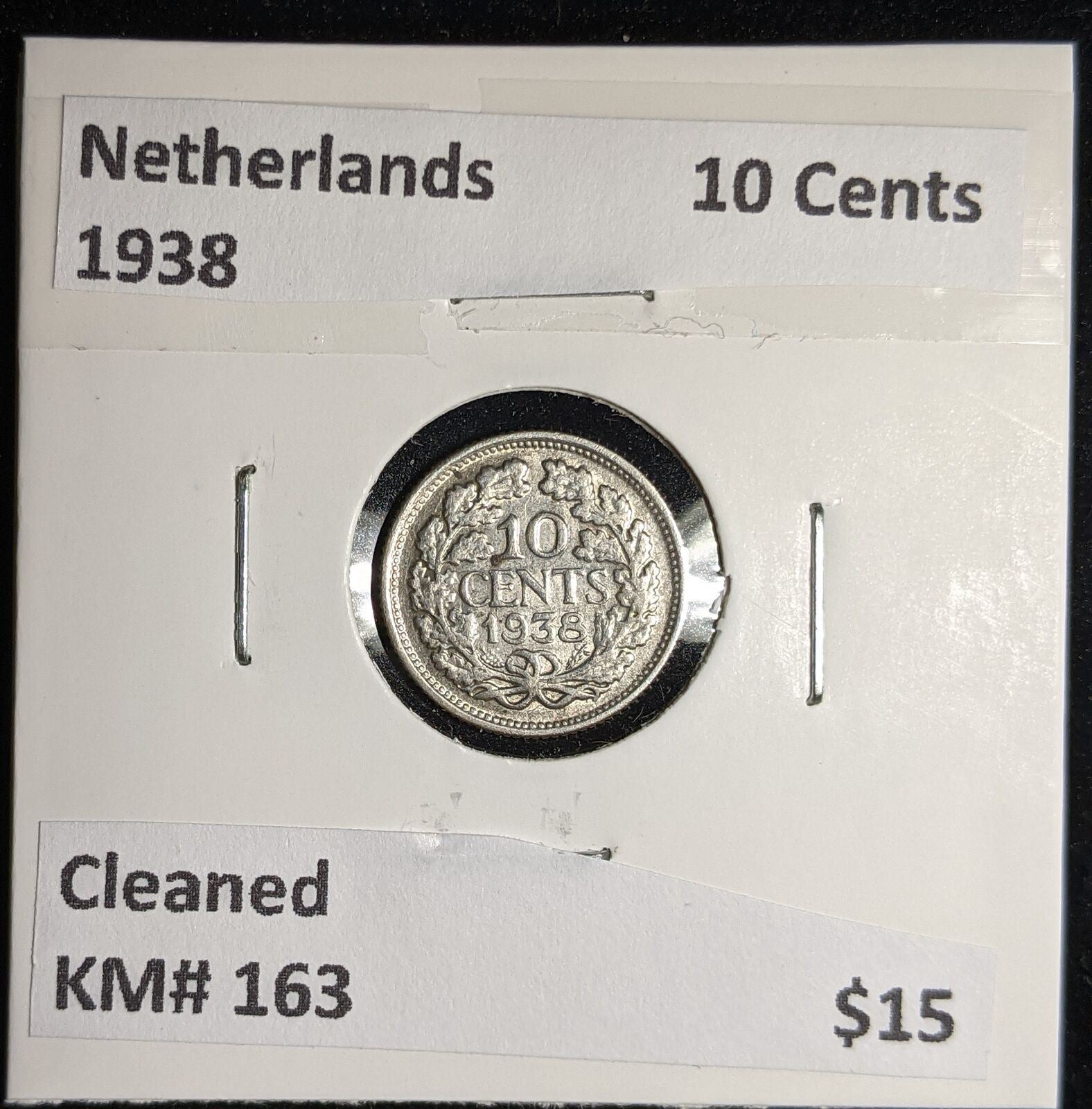 Netherlands 1938 10 cents KM# 163 Cleaned #105 #17A