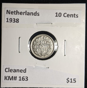 Netherlands 1938 10 cents KM# 163 Cleaned #105 #17A