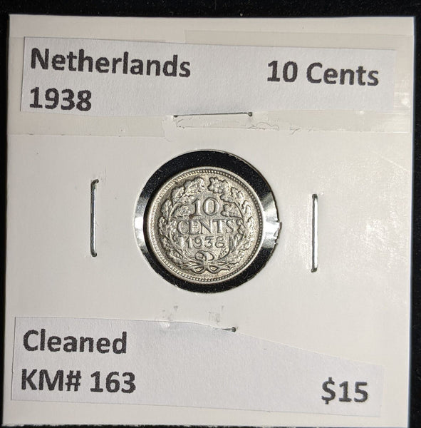 Netherlands 1938 10 cents KM# 163 Cleaned #105 #17A