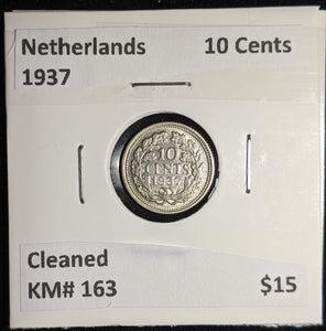 Netherlands 1937 10 cents KM# 163 Cleaned #095 #17A