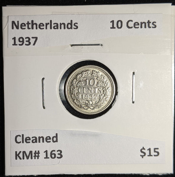Netherlands 1937 10 cents KM# 163 Cleaned #095 #17A