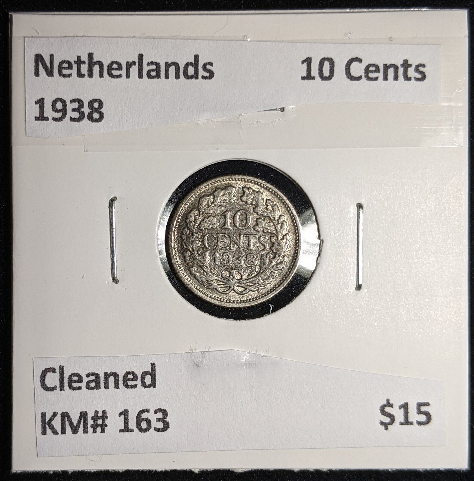Netherlands 1938 10 cents KM# 163 Cleaned #124 #17A