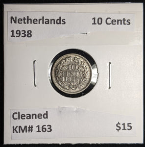 Netherlands 1938 10 cents KM# 163 Cleaned #124 #17A