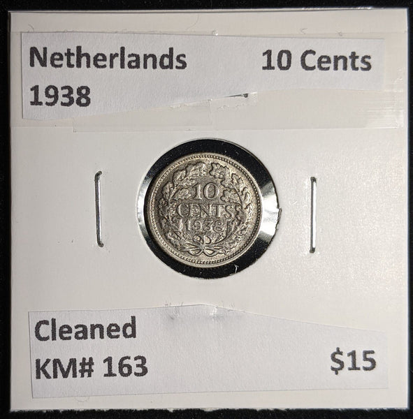 Netherlands 1938 10 cents KM# 163 Cleaned #124 #17A