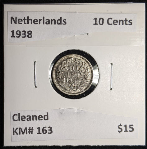 Netherlands 1938 10 cents KM# 163 Cleaned #124 #17A