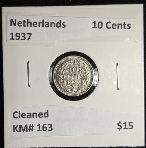 Netherlands 1937 10 cents KM# 163 Cleaned #049 #17A