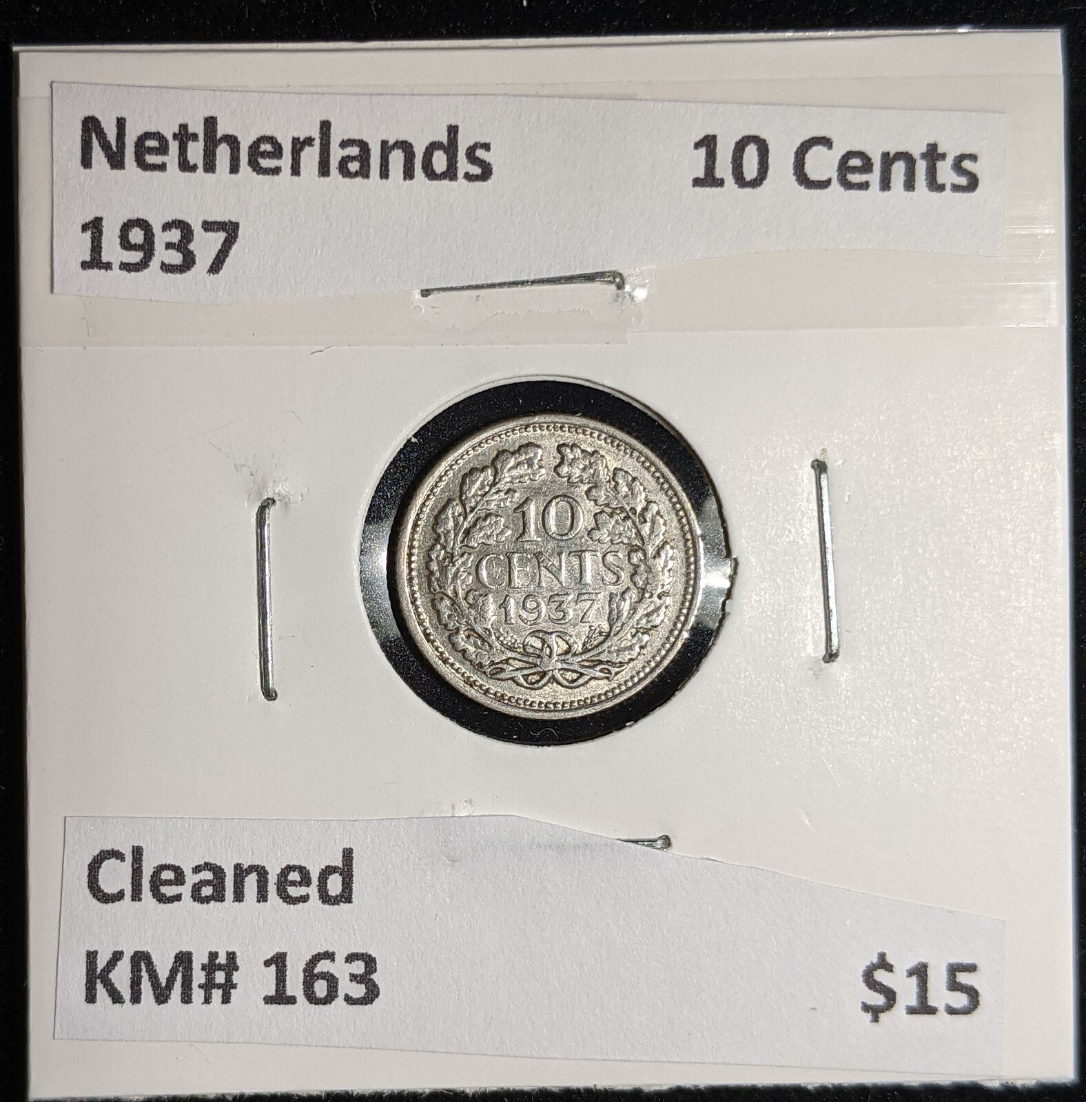 Netherlands 1937 10 cents KM# 163 Cleaned #051 #17A
