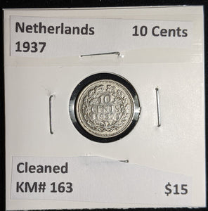 Netherlands 1937 10 cents KM# 163 Cleaned #051 #17A