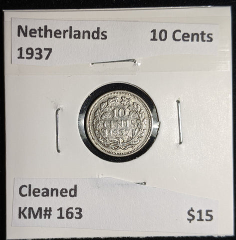 Netherlands 1937 10 cents KM# 163 Cleaned #051 #17A