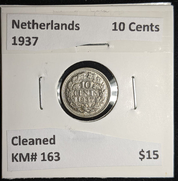 Netherlands 1937 10 cents KM# 163 Cleaned #057 #17A