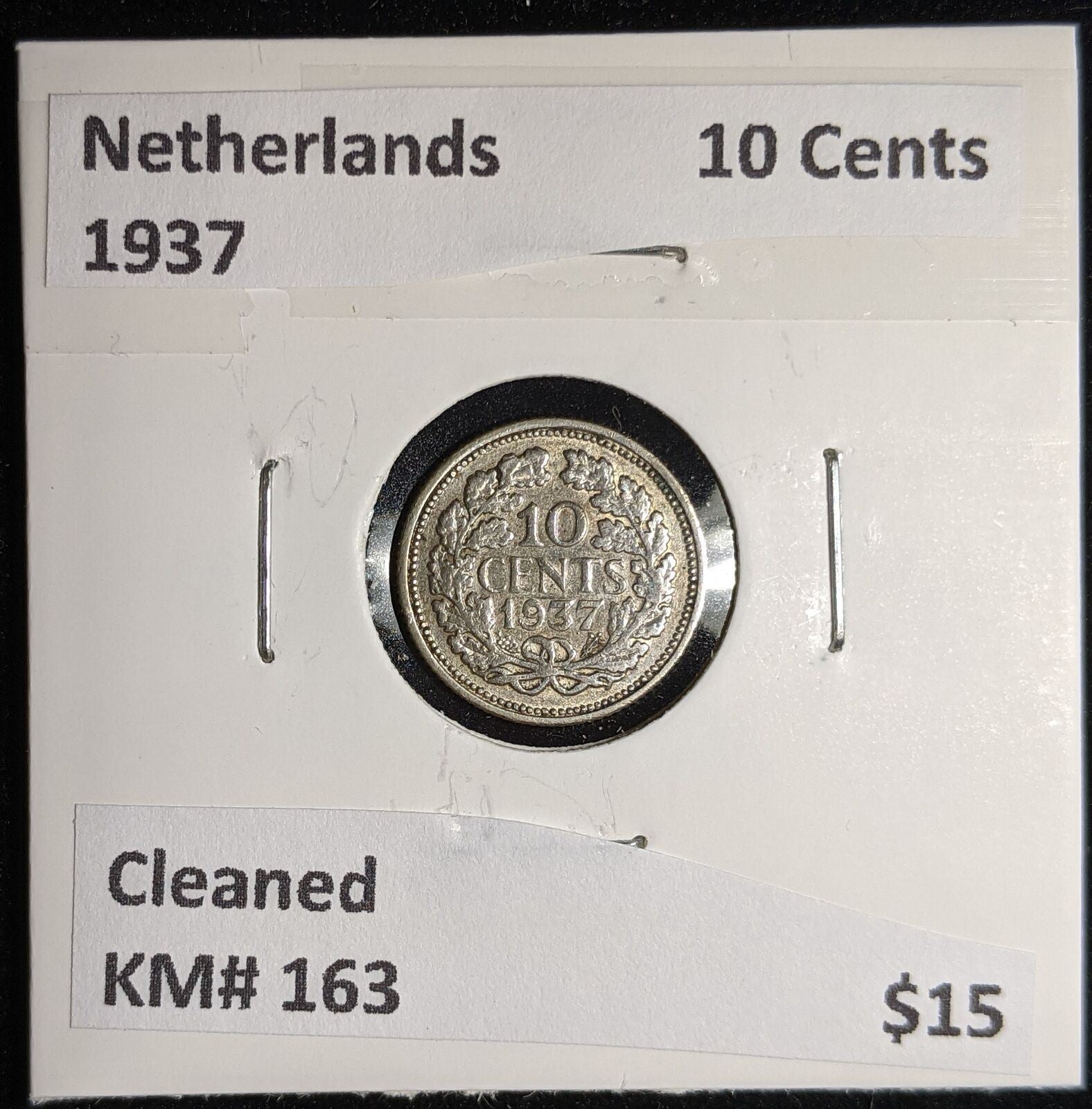 Netherlands 1937 10 cents KM# 163 Cleaned #066 #17A