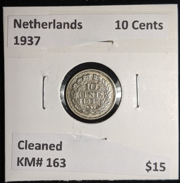 Netherlands 1937 10 cents KM# 163 Cleaned #066 #17A